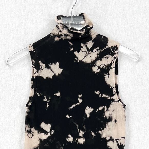 ENZA COSTA Cotton Mesh Sleeveless Turtleneck Top Womens Medium Black Tie Dye NEW - Picture 4 of 11